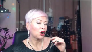 A lonely mature whore pounds herself with a transparent dildo for a long time until she gets fucked by her husband!