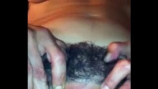 Wife fingers hairy pussy closeup